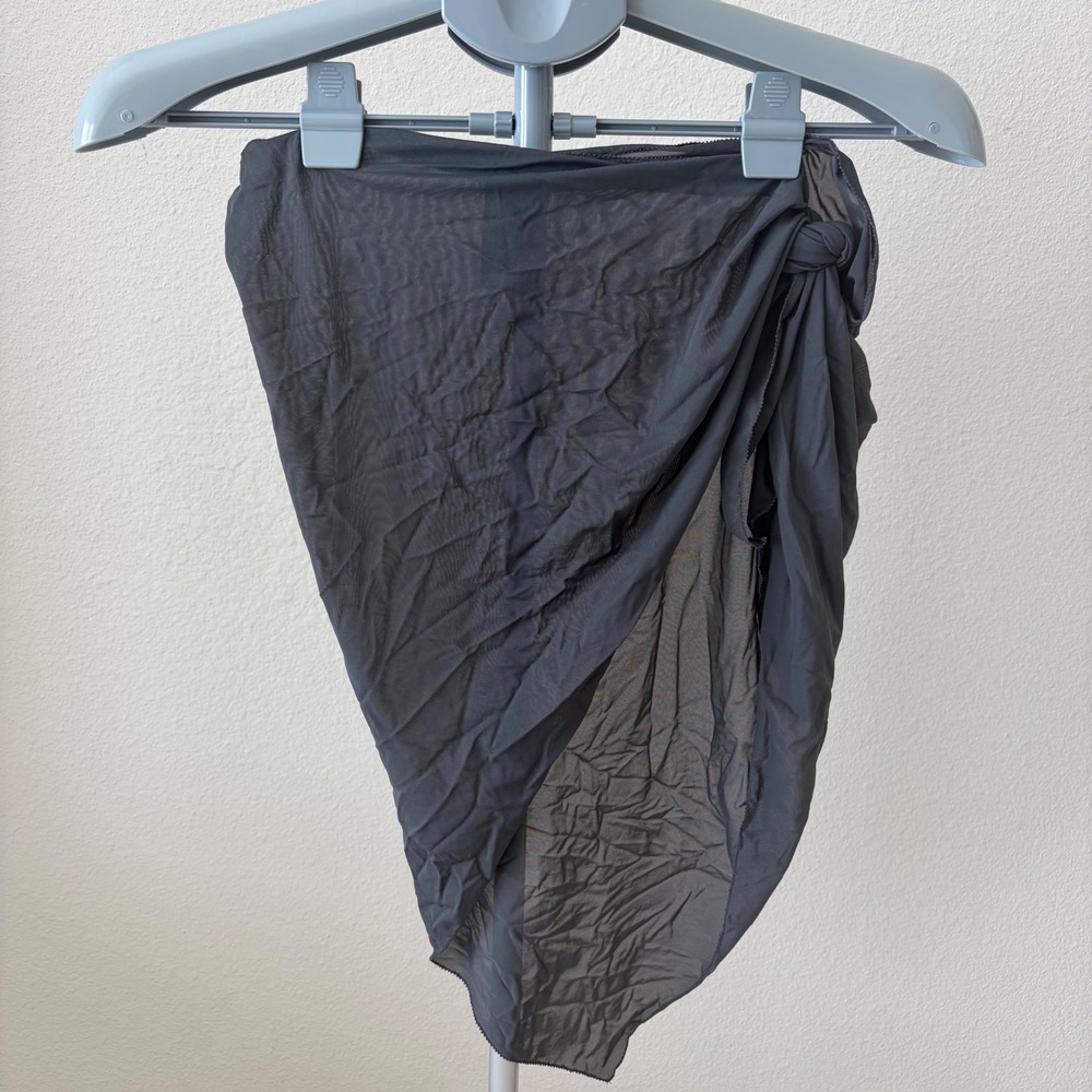 Skims Summer Mesh Short Sarong Women L/XL Onyx Grey Sheer Side Tie Swim Coverup